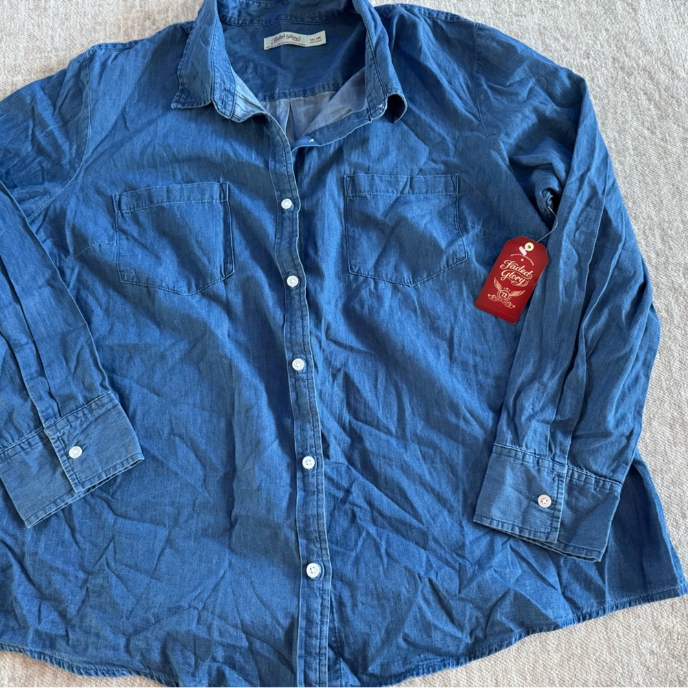 Faded Glory Womens Denim Blue Casual Shirt